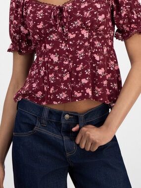 Burgundy Pink Floral Peasant Top